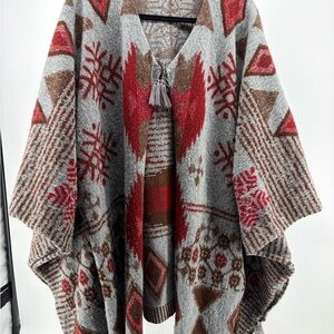 Y2K American Eagle Outfitters Aztec Pattern Short Sleeve Poncho OSFA